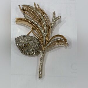 Vintage Crown Trifari gold tone  Alfred Philippe 'Egrets ' pave pinecone Brooch